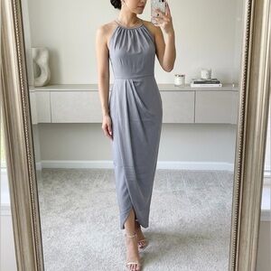 SHONA JOY Luxe Draped Halter Midi Dress Pewter Gray